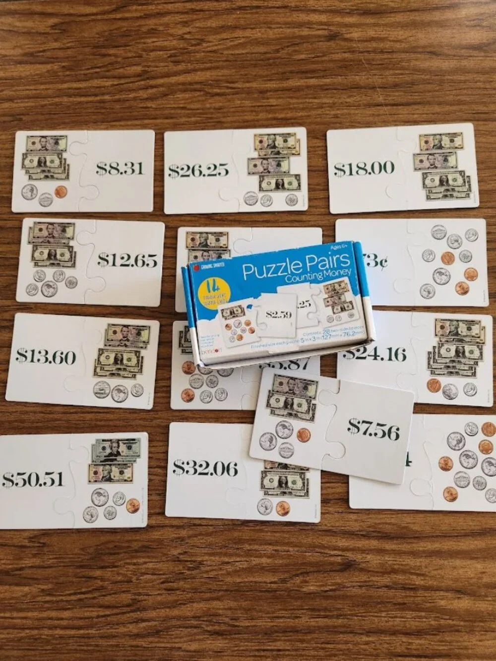 Puzzle Pairs Flash Cards Counting Money Currency Math Double-Sided Game Toy  Inc
